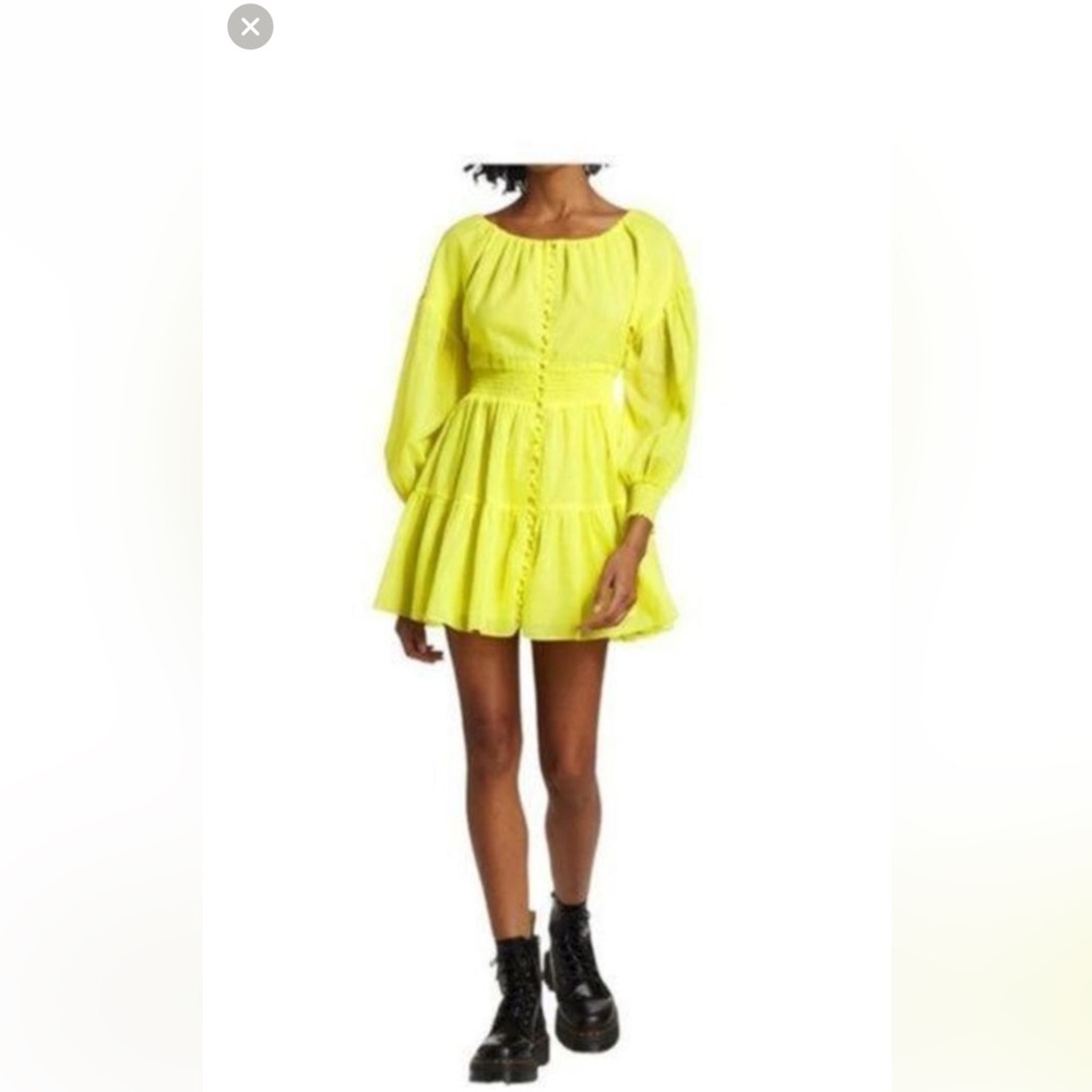 NWT Alice and Olivia brand, Kiara puff sleeve size 6/neon key-lime color dress